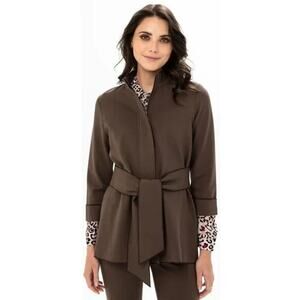 NWT Renuar Ponte Tie Waist Mock Neck Jacket Chocolate Brown Size XL $198 MSRP